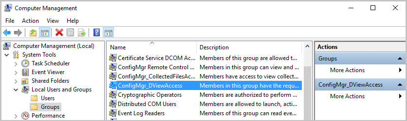 기본 사이트의 SQL Server 그룹 Configmgr_DviewAccess