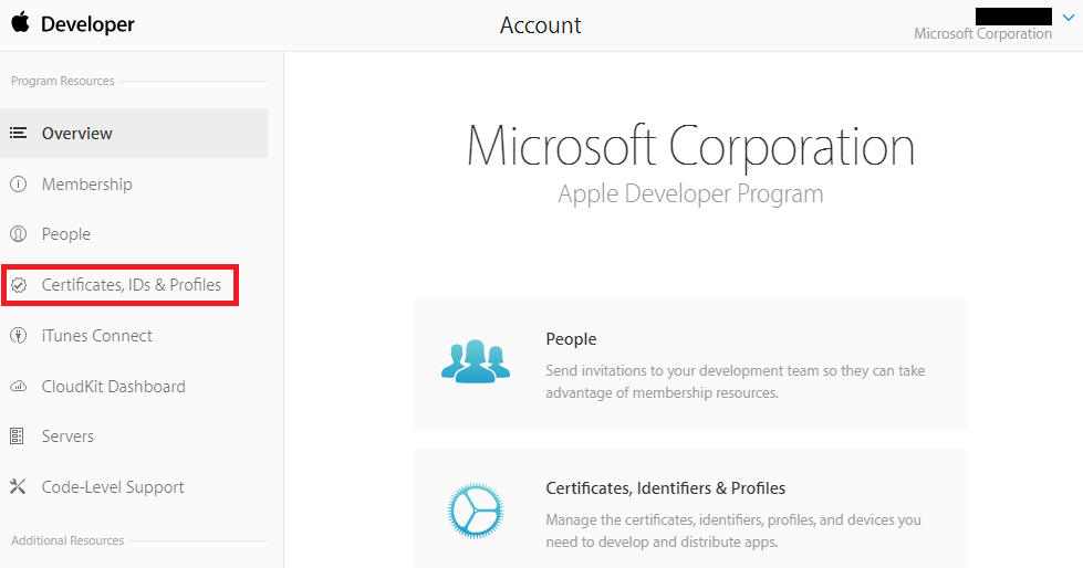 Apple 개발자 포털 - 인증서, ID & 프로필