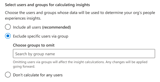 스크린샷: 인사이트를 계산할 때 그룹을 통해 특정 사용자를 제외하는 옵션입니다.