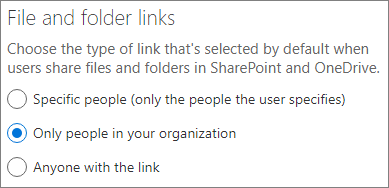 SharePoint 기본 링크 유형 설정 스크린샷