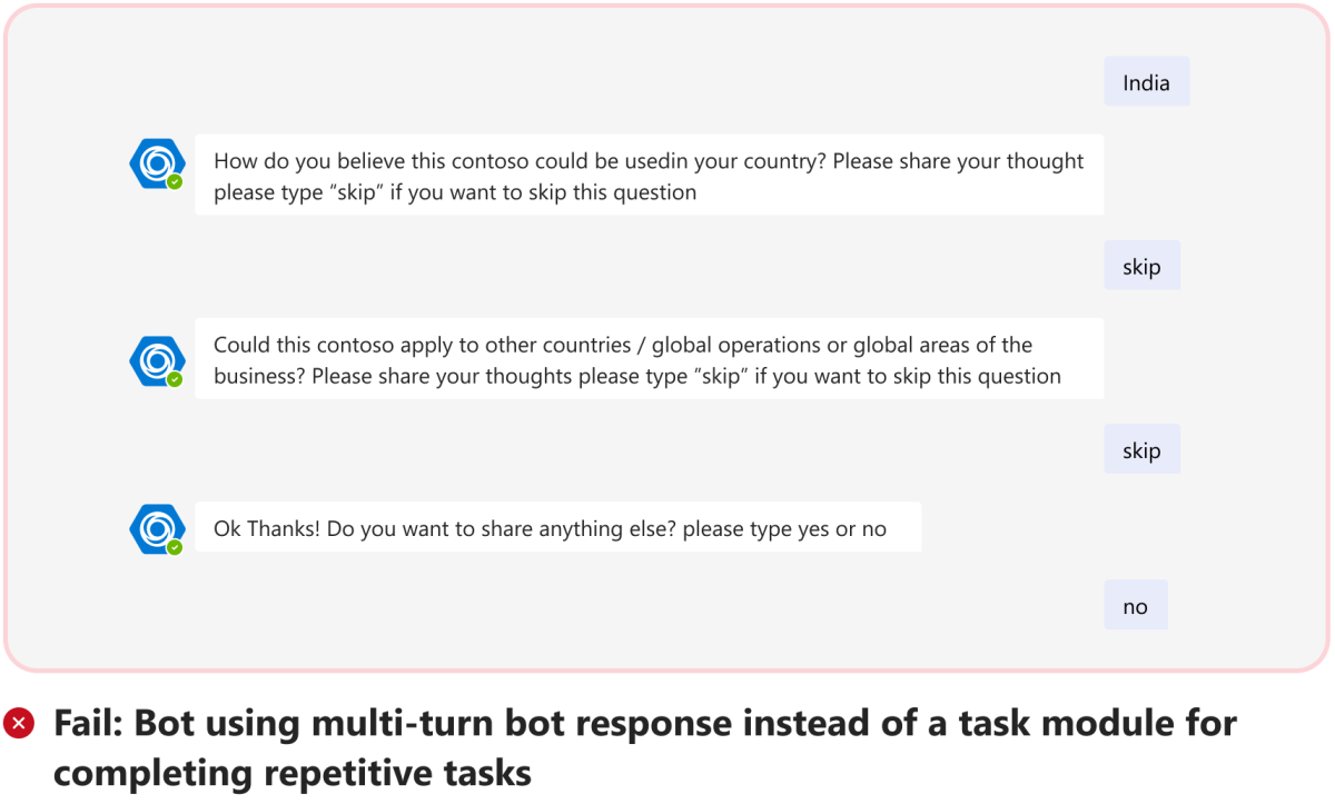 Graphic shows an example bot using multi-turn messages to complete a single conversation.