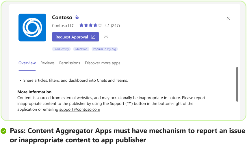Screenshot shows the passed scenario of content aggregator app to report issues.