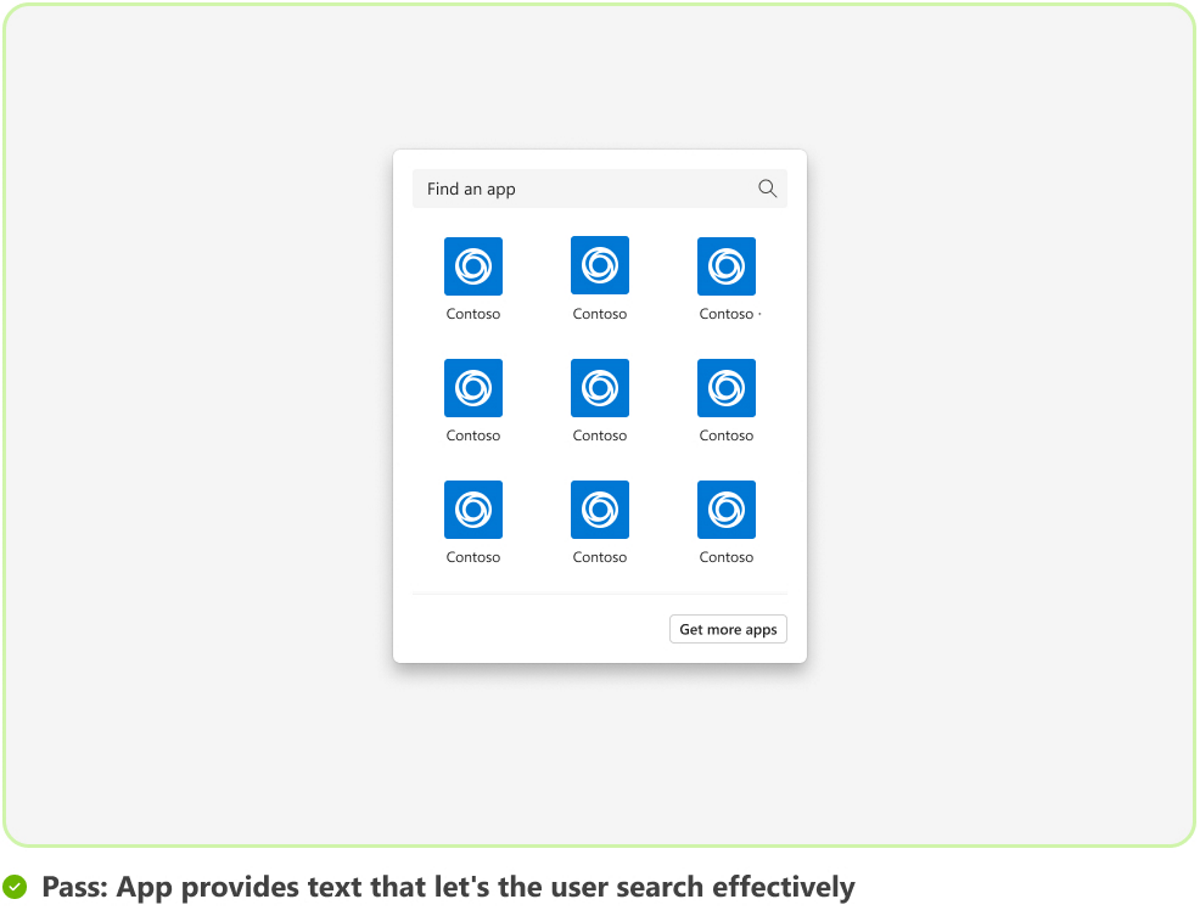 Graphic shows an example of a message extension with help text for users to search effectively.