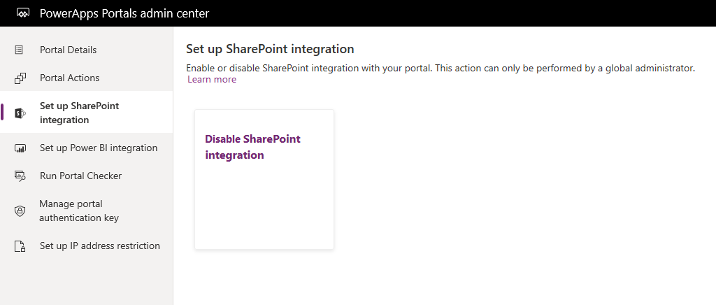 SharePoint 통합 사용 안 함.