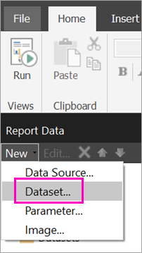 Screenshot of the Dataset option in the Report Data pane.