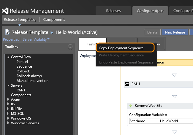 Release template with deployment sequence selected
