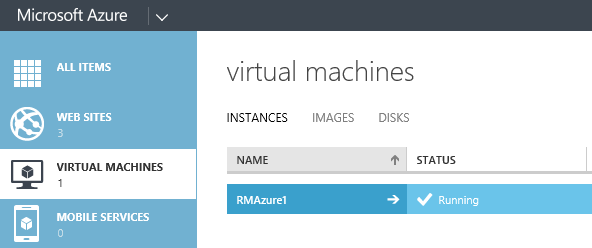Windows Azure portal, Virtual Machines tab