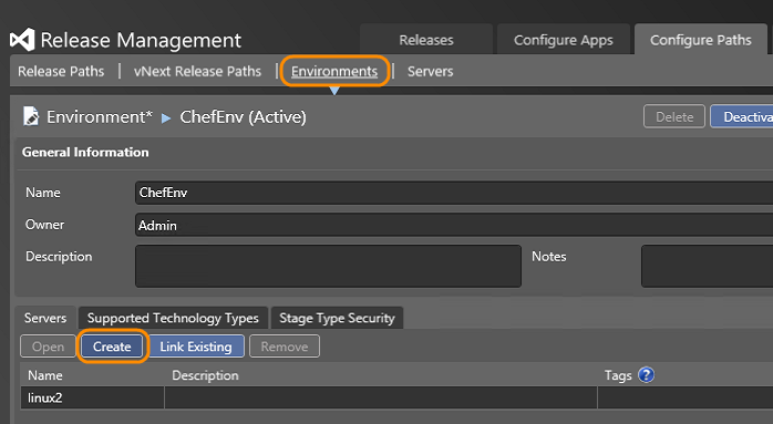 Configure Paths tab; Environments tab; from the Servers section, click Add