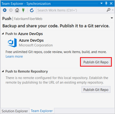 Publish your code from VS directly into Azure Repos