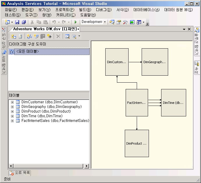 데이터 원본 뷰 디자이너의 다이어그램 창