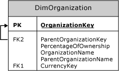 DimOrganization 테이블의 자체 참조 조인