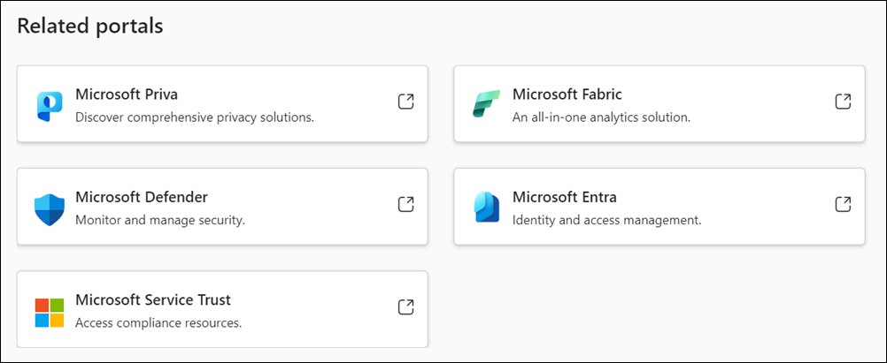Microsoft Purview 포털의 관련 포털 옵션입니다.