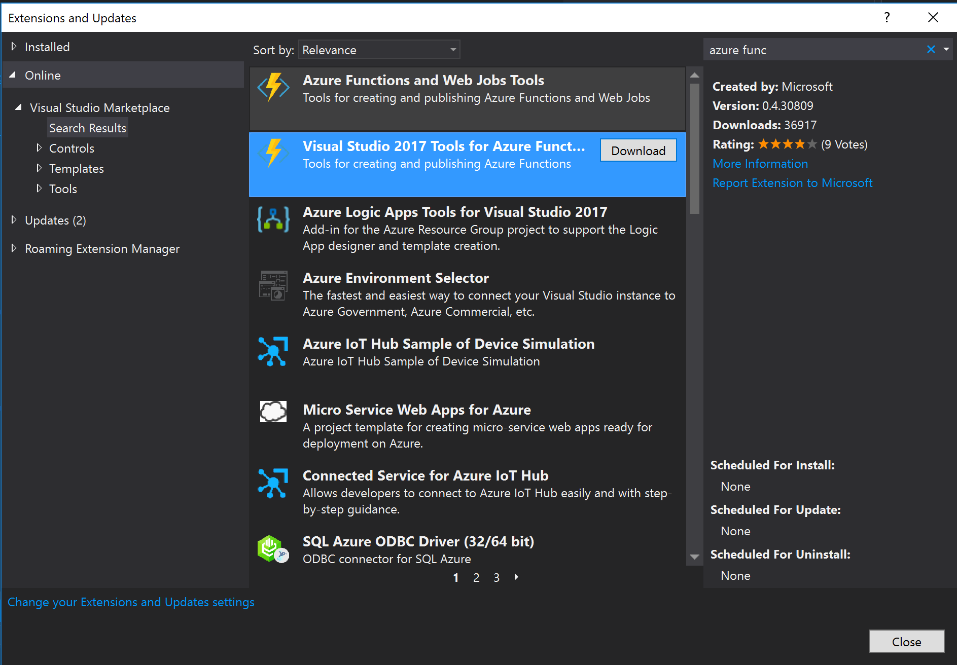 Azure Functions tools for Visual Studio Extension