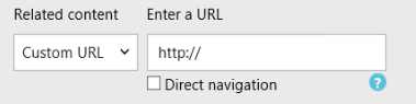 관련 콘텐츠 옵션이 사용자 지정 URL로 설정되어 있고 URL 입력 옵션이 http://로 설정된 것을 보여 주는 스크린샷.