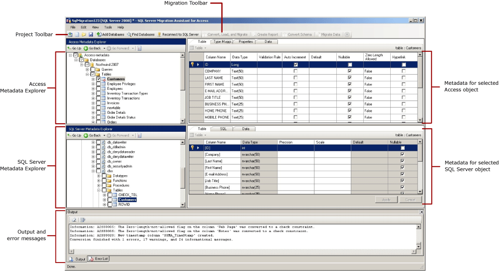SSMA for Access Graphical User Interface