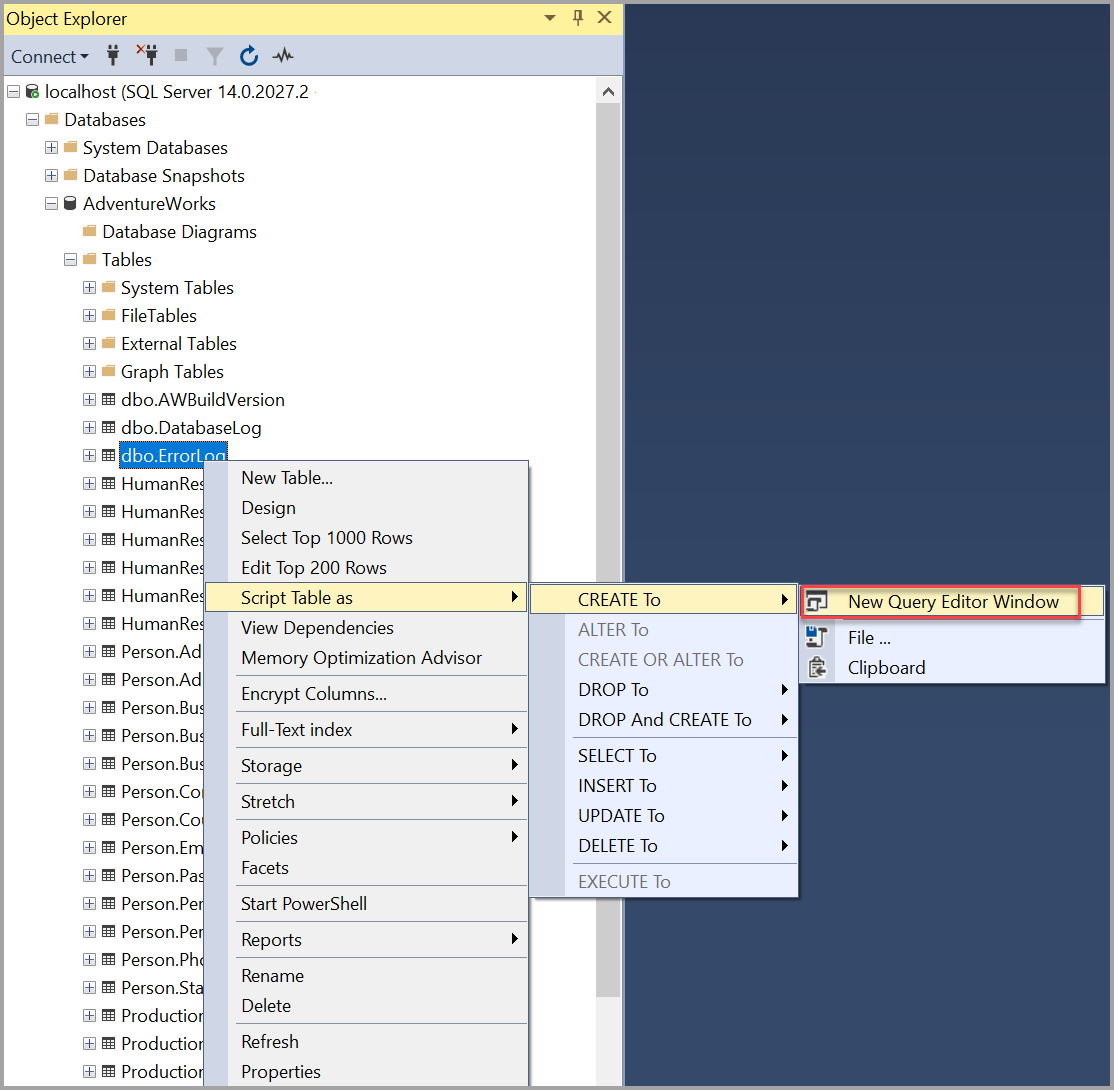 Screenshot van SQL Server Management Studio software.