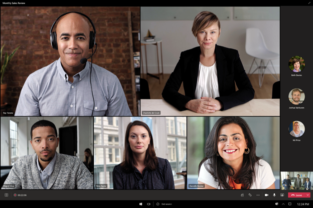 이 스크린샷은 Surface Hub 모임 환경의 Teams 룸 표시합니다.