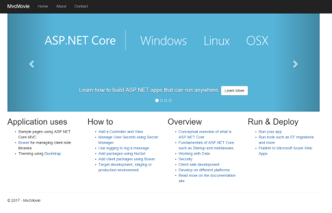 컨테이너의 localhost에서 실행되는 ASP.NET Core 웹 페이지