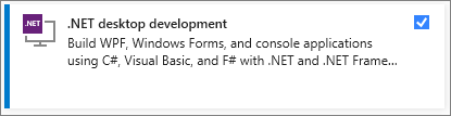 Visual Studio 설치 관리자에서 선택된 .NET 데스크톱 개발 워크로드 스크린샷.