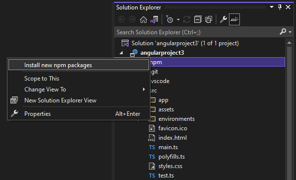 Open package manager from Solution Explorer