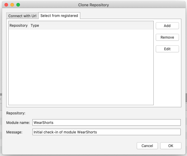 Add a registered repository dialog box.