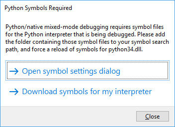Mixed mode debugger symbols prompt