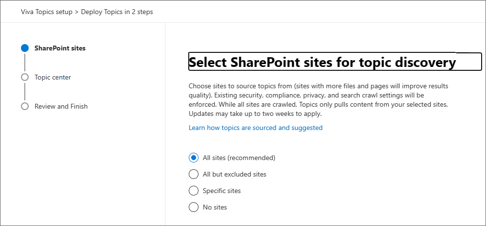 SharePoint 설정 페이지의 스크린샷.