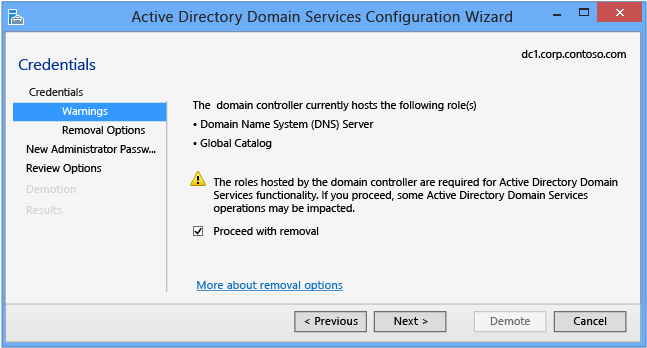 Active Directory Domain Services Configuration Wizard - Credentials FSMO Roles Impact