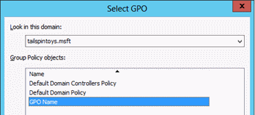 Screenshot that shows where to select the GPO you created.