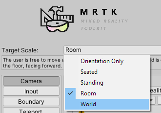 MRTK settings window