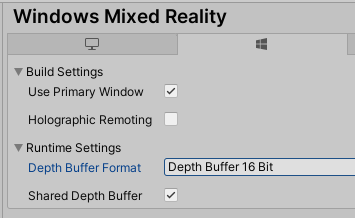 Windows XR Plugin depth settings