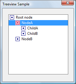 screen shot showing the original arrangement of five nodes with no lines, but the selection highlight extends the full width of the control