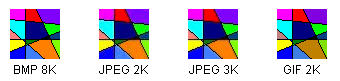 선 그리기의 비트맵을 jpeg 등가물 2개와 gif 1개와 비교하는 그림 gif는 색과 선 선명도를 가장 잘 유지합니다.