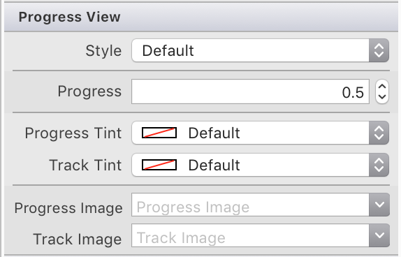 Screenshot shows the Properties Pad where you can modify Style, Progress, Progress Tint, Track Tint, Progress Image, and Track Image properties.