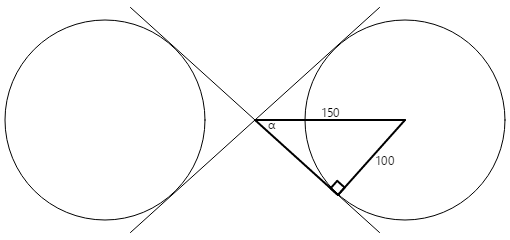 탄젠트 선과 포함된 원을 가진 두 개의 원
