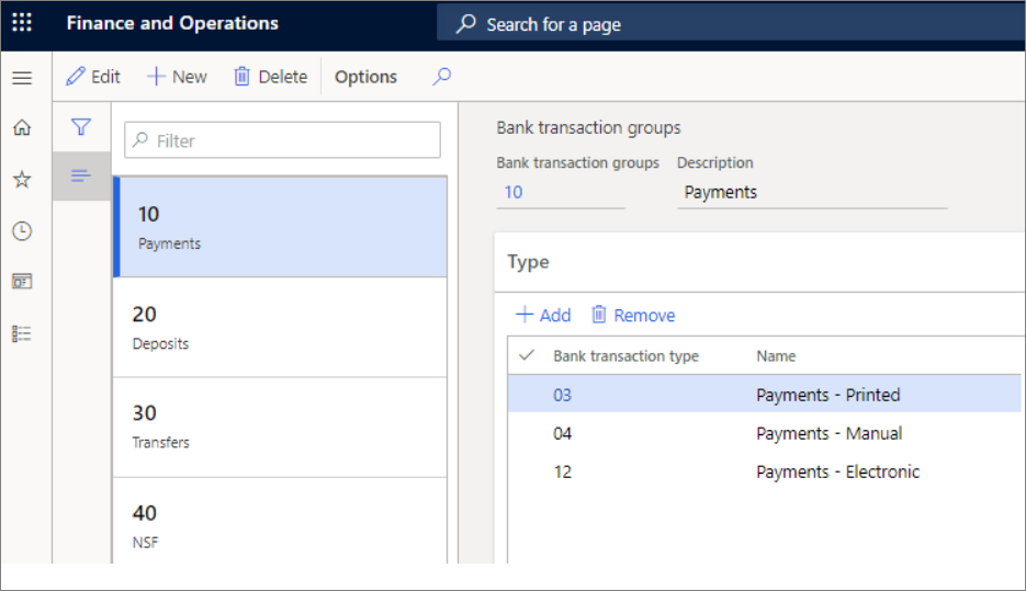 Screenshot of the Bank transaction groups page.