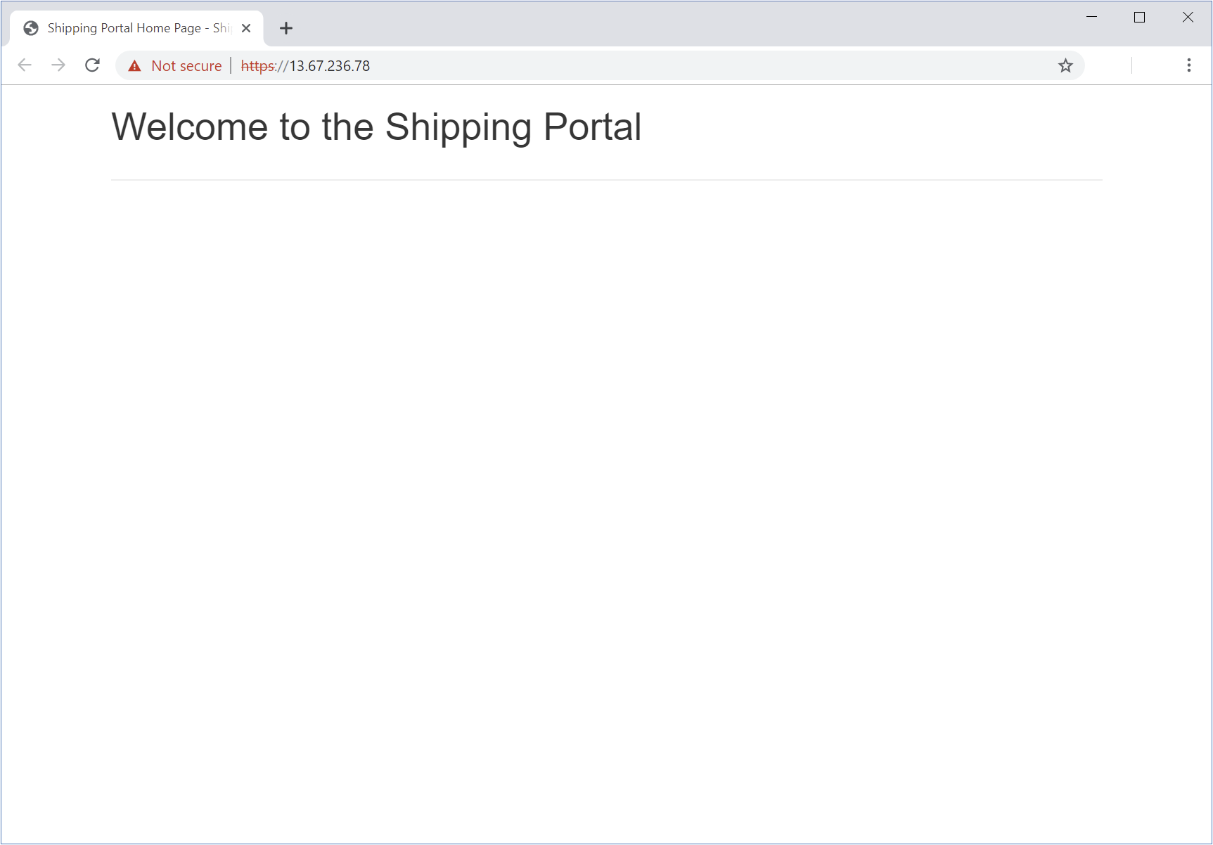 Screenshot of the shipping portal home page Microsoft Edge.