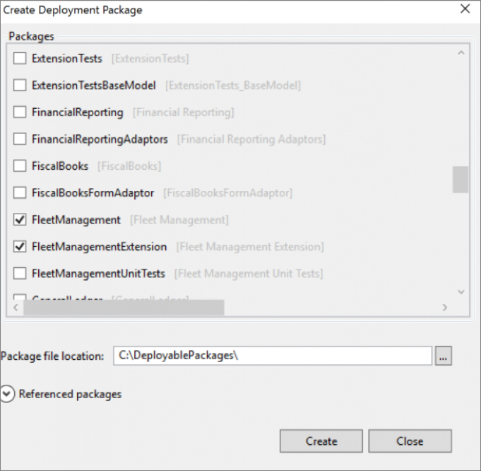 Graphic of the Create deployment package dialog.
