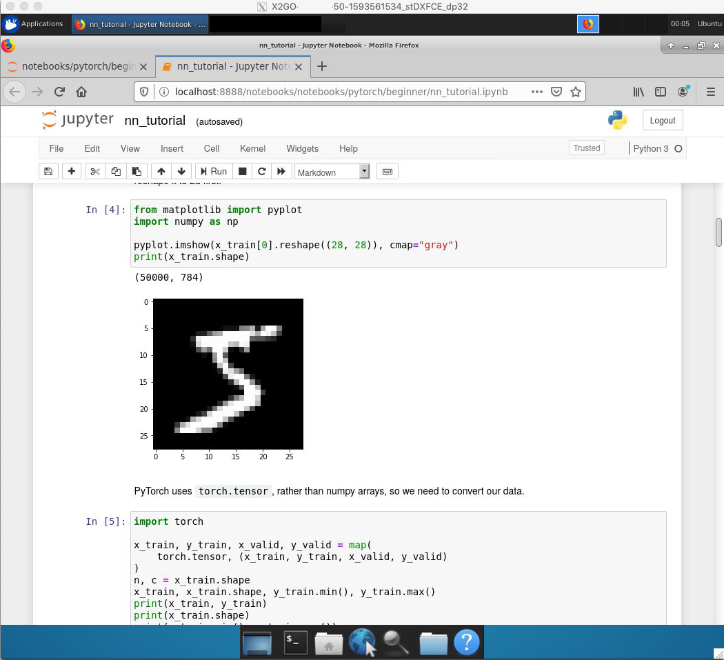 Screenshot of the desktop of the Data Science Virtual Machine running a Jupyter notebook.