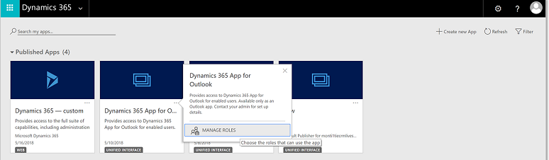 Screenshot showing the manage roles button in the Admin Center
