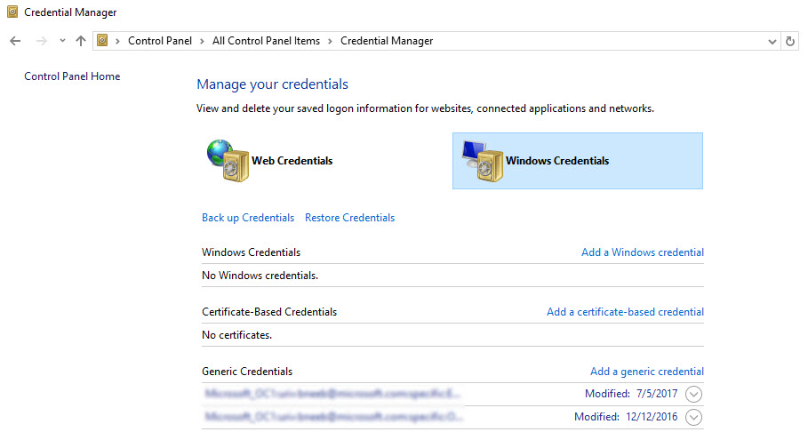 Screenshot of the credential manager application.