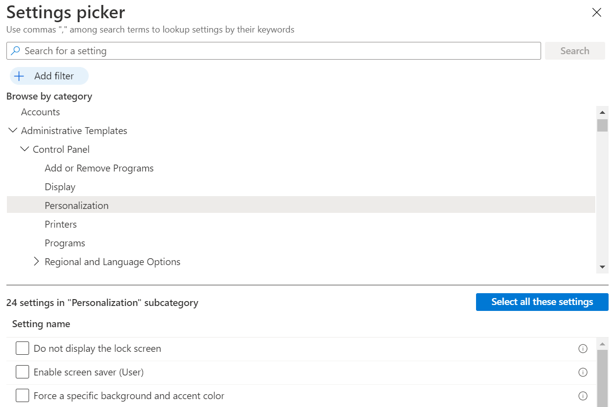 Expand administrative templates in Settings catalog in Microsoft Intune and Endpoint Manager admin center.