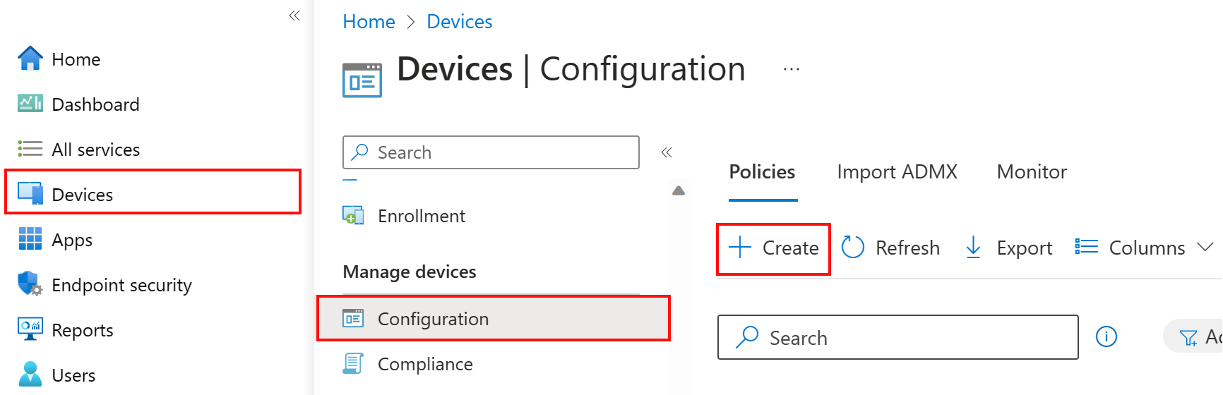 Create a new device configuration profile in Microsoft Intune using the Intune admin center.