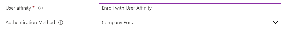 In the Endpoint Manager admin center and Microsoft Intune, enroll iOS/iPadOS devices using automated device enrollment (ADE). Select enroll with user affinity and use the Company Portal app for authentication.