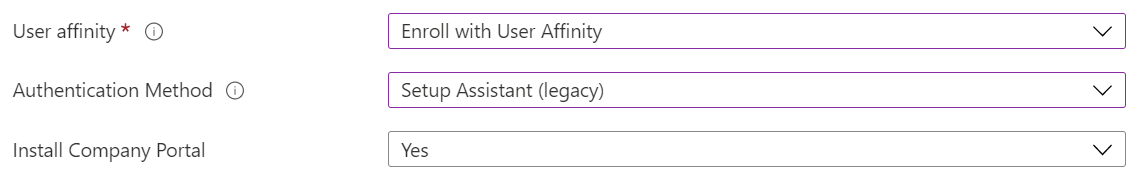 In the Endpoint Manager admin center and Microsoft Intune, enroll iOS/iPadOS devices using automated device enrollment (ADE). Select enroll with user affinity, use the Setup Assistant for authentication, and install the Company Portal app.