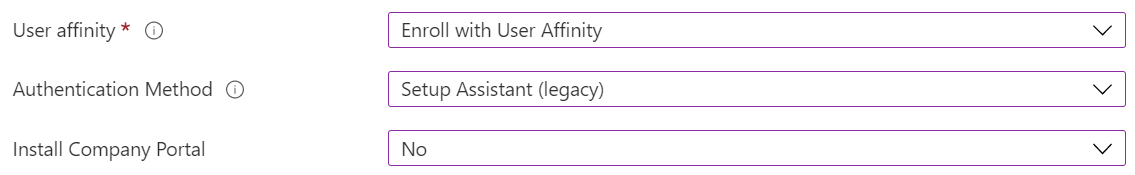 In the Endpoint Manager admin center and Microsoft Intune, enroll iOS/iPadOS devices using automated device enrollment (ADE). Select enroll with user affinity, use the Setup Assistant for authentication, and don't install the Company Portal app.