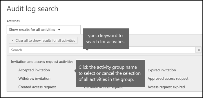 Click activity group name to select all activities.