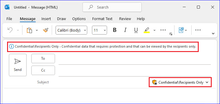 Sensitivity label applied to message in Outlook.