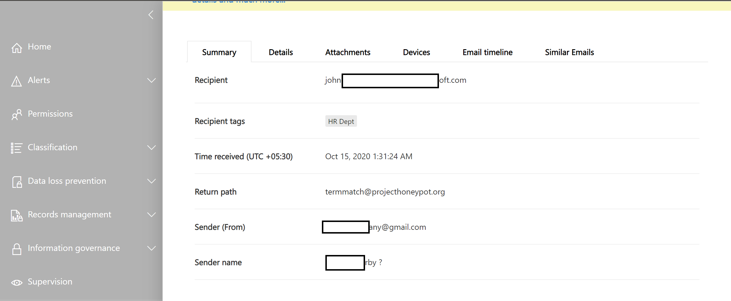 Email Details tags.