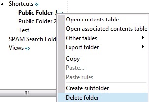 Screenshot of the Delete folder option in the right-click menu.
